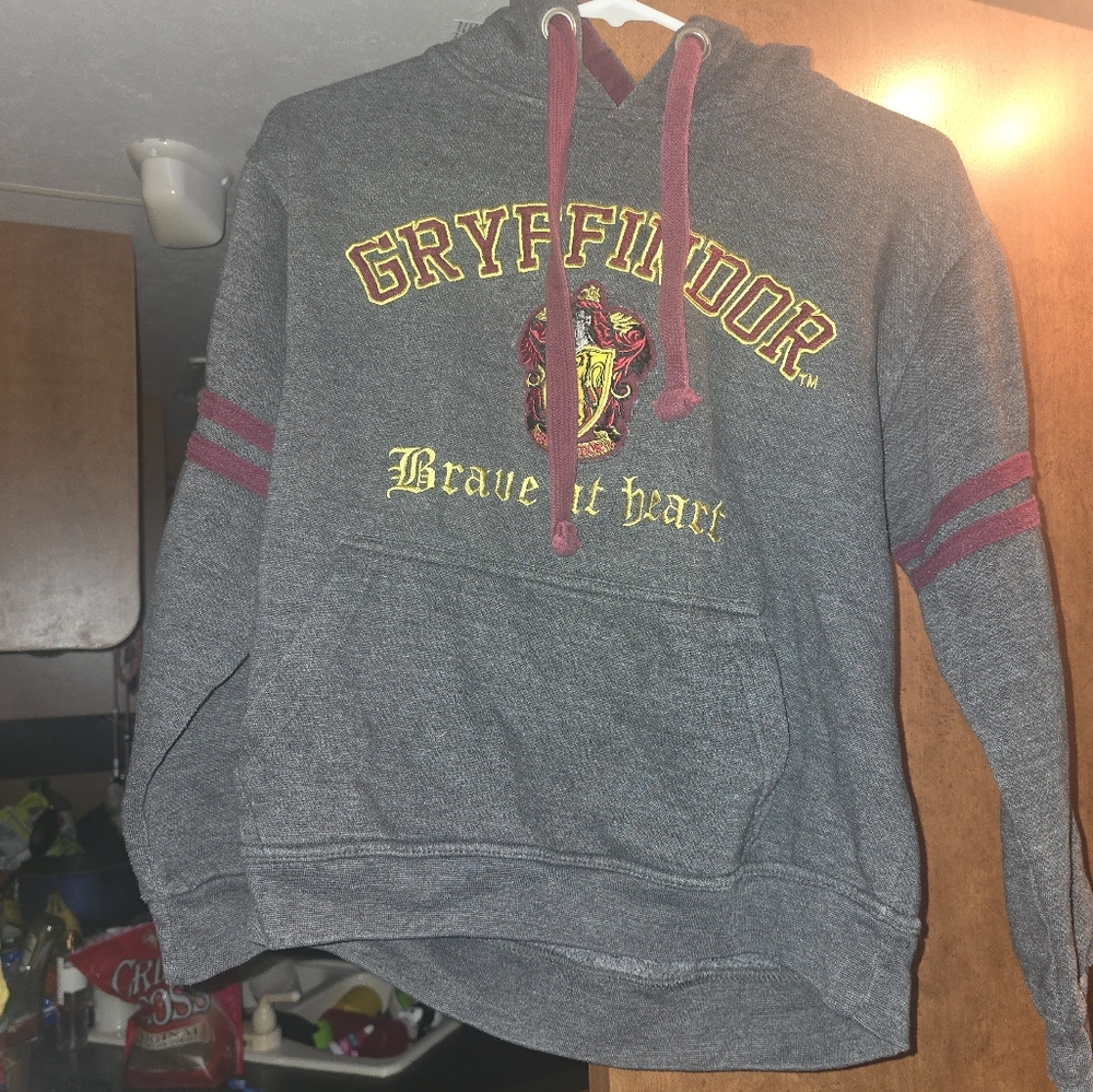 Harry Potter Brave At Heart Gryffinor Gray And Red Hoodie Size M And Clean